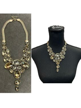 Melanie Lyne formal goldtone oval gem jewelled chunky cascade statement necklace
